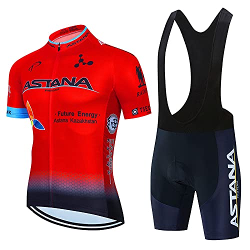 GLYIG Conjunto de maillot de ciclismo de secado rápido para hombre, camiseta de bicicleta de carretera + culotte corto con tirantes, kit de ropa de montar MTB acolchado con gel 3D, ropa de montar en b