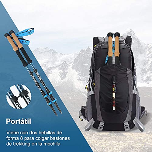 Glymnis Bastones de Senderismo Telescópicos Bastones Trekking Plegables 2pcs Ajustable 65cm~135cm de Aleación de Aluminio 7075 y Mango de Corcho para Senderismo Alpinismo Trail Viaje