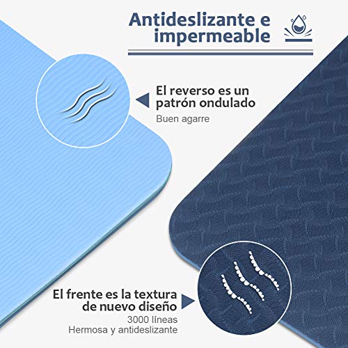 Glymnis Esterilla Yoga Antideslizante Colchoneta Yoga Mat Esterilla Deporte de Material Ecológico TPE Esterilla Pilates con Correa 183mm x 61mm x 6mm Azul