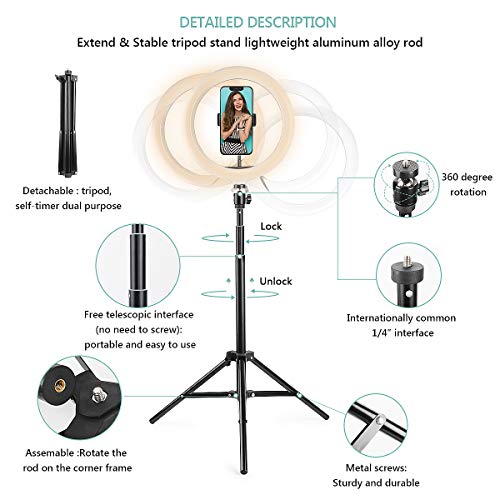 GOAMZ Aro de Luz,Aro de Luz con Tripode,10.63" LED Trípode para Teléfono Móvil con Mando a Distancia 3 Modos Luz+10 Niveles de Brillo para Maquillaje,Streaming en Vivo,Tiktok,Fotografía