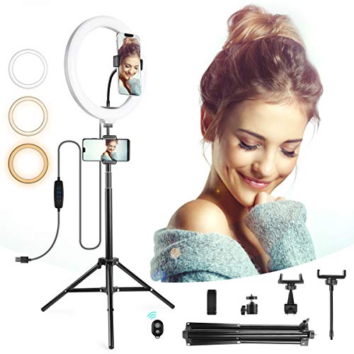 GOAMZ Aro de Luz,Aro de Luz con Tripode,10.63" LED Trípode para Teléfono Móvil con Mando a Distancia 3 Modos Luz+10 Niveles de Brillo para Maquillaje,Streaming en Vivo,Tiktok,Fotografía