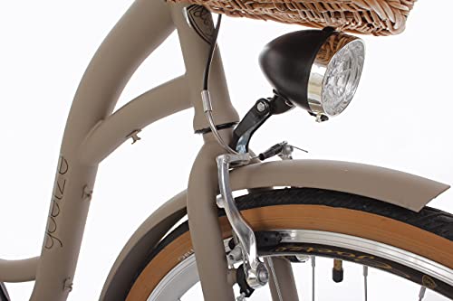 Goetze Bicicleta de ciudad retro vintage holandesa para mujer, ruedas de aluminio de 28 pulgadas, 1 marcha, freno de contrapedal, entrada profunda, cesta con acolchado gratis.