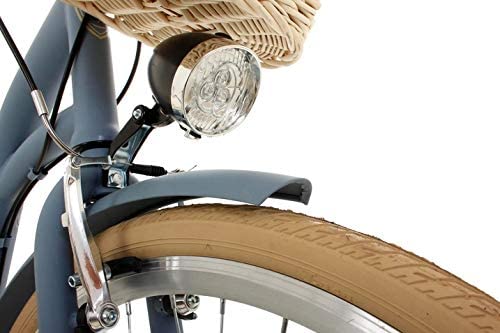 Goetze Mood - Bicicleta de ciudad retro vintage holandesa para mujer, ruedas de aluminio de 28 pulgadas, cambio Shimano Tourney de 7 velocidades, subida profunda, cesta con acolchado