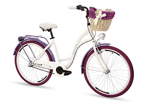 Goetze Style Vintage Retro Citybike - Bicicleta holandesa para mujer, cambio de 3 marchas, freno de contrapedal, ruedas de aluminio de 26 pulgadas, cesta con acolchado gratis.