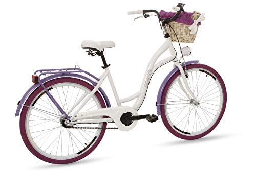 Goetze Style Vintage Retro Citybike - Bicicleta holandesa para mujer, cambio de 3 marchas, freno de contrapedal, ruedas de aluminio de 26 pulgadas, cesta con acolchado gratis.