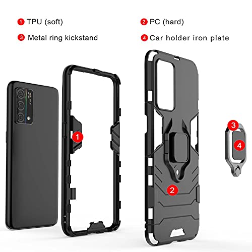 GOGME Funda para realme GT Master Edition y 2 Cristal Templado, Shockproof Carcasa con 360 Grados Giratorio Anillo Kickstand, Hard PC y Silicona TPU Case Cover. Rojo