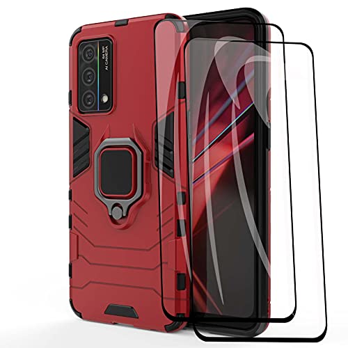 GOGME Funda para realme GT Master Edition y 2 Cristal Templado, Shockproof Carcasa con 360 Grados Giratorio Anillo Kickstand, Hard PC y Silicona TPU Case Cover. Rojo