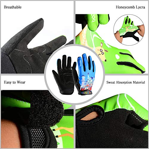 Gogokids Guantes de Ciclismo para Niños Niñas - Dedos Completos Mitones Deportivos para Patinaje, Monopatín, Bicicleta de Montaña de Carretera, 4-10 años