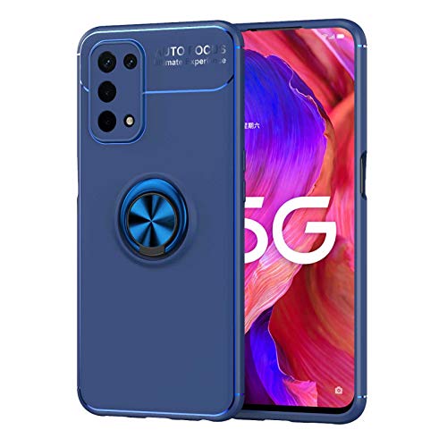 GOKEN Funda para OPPO A74 5G / OPPO A54 5G, TPU Silicona Protección Carcasa, Bumper Caso Case Cover con Shock- Absorción y 360° Anillo Kickstand, Azul+Azul