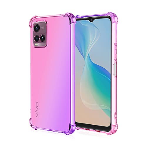 GOKEN Funda para Vivo Y21s / Vivo Y21 / Vivo Y33s, TPU Silicona Gradiente Transparente Protección Carcasa, Bumper Caso Case Cover con Shock- Absorción, Pink/Morado