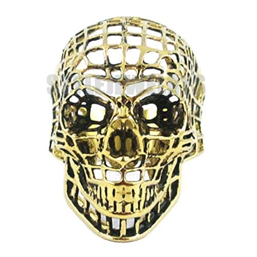 Gold, Hollow Out Skull Biker Ring Stainless Steel  Web Motor Biker Men Ring-8,Gold