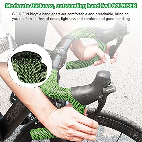 GOLRISEN Cinta Manillar Carretera con Tapones, Cinta de Manillar para Bici y Silla de Paseo, 2 m x 3 cm/Rollo, Cinta para Mango de Raqueta de Tenis/Raqueta de Bádminton/Cañas de Pescar, Verde