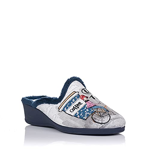 GOMEZ 1810 Zapatilla DE CASA Bici CUÑA Mujer Azul 40