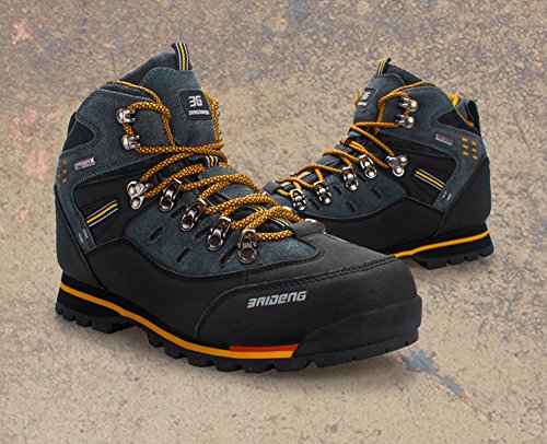 Gomnear de los Hombres Botas de montaña Alta Subida Trekking Zapatos Antideslizante Respirable Impermeable para Caminar Alpinismo (UK8/EU43, Amarillo Negro)