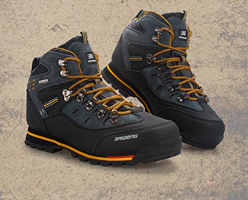 Gomnear de los Hombres Botas de montaña Alta Subida Trekking Zapatos Antideslizante Respirable Impermeable para Caminar Alpinismo (UK8/EU43, Amarillo Negro)