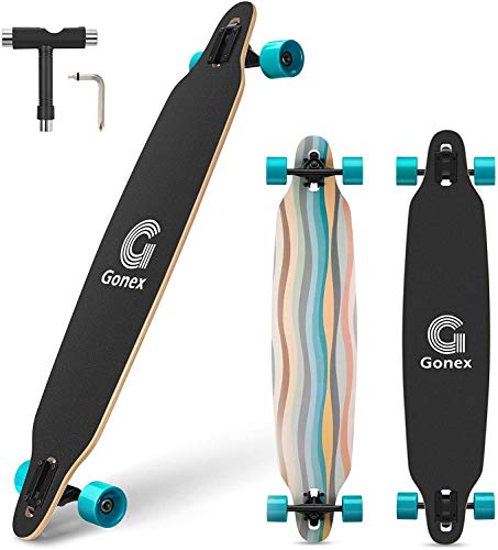 Gonex Patineta Longboard de 42 Pulgadas, Crucero Cóncavo de Arce Completo de 9 Capas para Niñas, Niños, Adultos y Principiantes, Rayas Azules