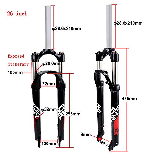 GONGMICF Horquilla De Suspensión MTB 26" 27.5" 29",Control De Hombro Delantera Amortiguador,9 X 100mm,Carrera De 105 Mm,Aleación De Aluminio Horquilla De Suspensión Downhill