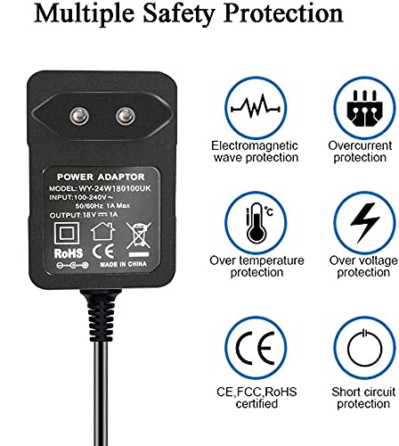 Gonine AC 100V-240V Adaptador convertidor DC 18V 1A Adaptador de Fuente de alimentación Cargador de Montaje en Pared con Enchufe de 5.5MM x 2.1MM para Equipos de 18 voltios 100mA-1000mA