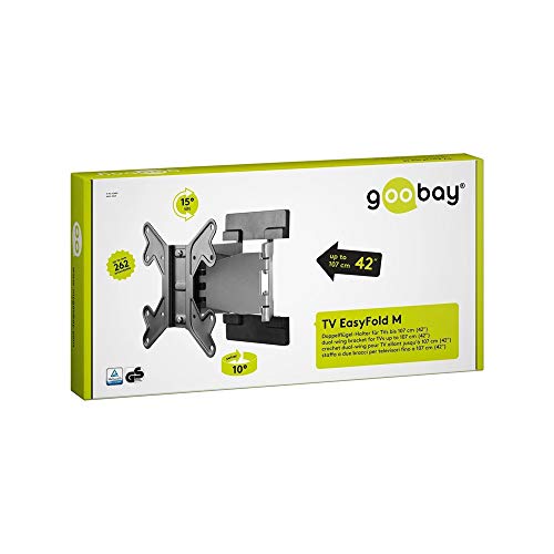 Goobay EasyFold M - Soporte doble de pared para televisores (de 43 a 107 cm (17 a 42''), extensible, distancia a la pared de 27 a 262 mm, inclinable 15º y giratorio 100º, hasta 30 kg, VESA 200 x 200 mm, homologado por GS)