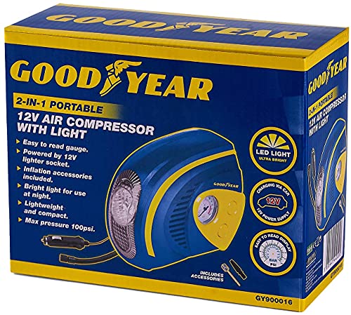 Goodyear - Compresor de aire para neumáticos 2 en 1 con luz LED para bicicleta de coche
