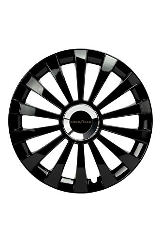 Goodyear GOD9033 1 Juego de 4 tapacubos Color Negro de 15” con tecnología Flexo y Anillo de sujeción Ajustable, Set de 4