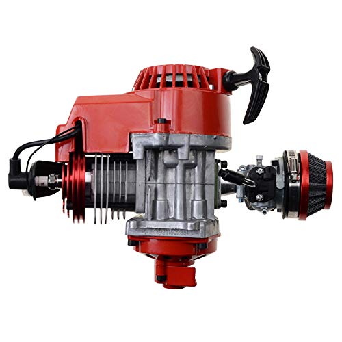 GOOFIT mejorado 49CC motor de 2 tiempos reemplazo para mini vehículo todoterreno DIY motor bicicleta de bolsillo gasolina G scooter ATV quad bike rojo