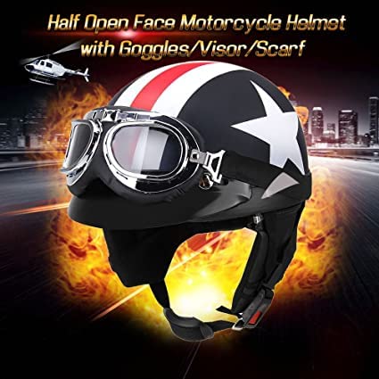 GoolRC Casco de Moto Medio Abierto con Gafas Visor Bufanda Casco de Motociclista Scooter Touring