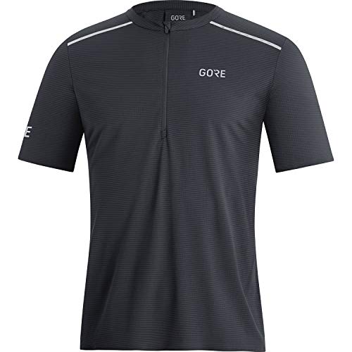 GORE WEAR Camiseta de manga corta de running Contest para hombre, Con cremallera, M, Negro