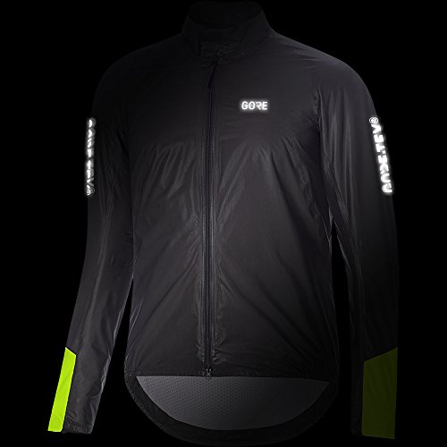 GORE Wear Chaqueta impermeable de ciclismo en carretera para hombre, M, Negro/Amarillo neón, 100418