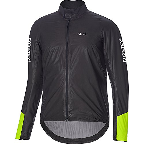 GORE Wear Chaqueta impermeable de ciclismo en carretera para hombre, M, Negro/Amarillo neón, 100418