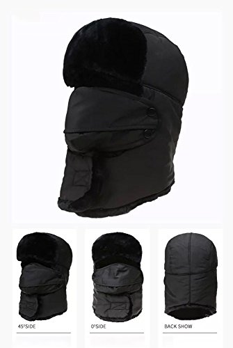 Gorras De Pasamontañas Impermeable Con Borregos Grueso Y Mascara Facial De Automatico Antiviento Cuello Abrocha Con Velcro Para Esquiar Ciclista Motorista De Invierno Unisex Mujer Y Hombre (Negro)