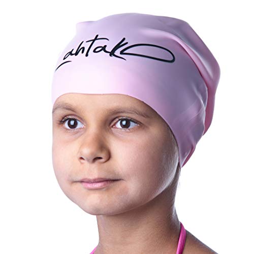 Gorro de Natación Para Pelo Largo Infantil - Gorro de Baño Para Niñas, Niños y Adolescentes con Rastas o Pelo Largo y Rizado - Gorro de Piscina de Silicona Hipoalergénica (Cuarzo Rosa M)