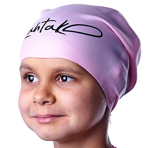 Gorro de Natación Para Pelo Largo Infantil - Gorro de Baño Para Niñas, Niños y Adolescentes con Rastas o Pelo Largo y Rizado - Gorro de Piscina de Silicona Hipoalergénica (Cuarzo Rosa M)