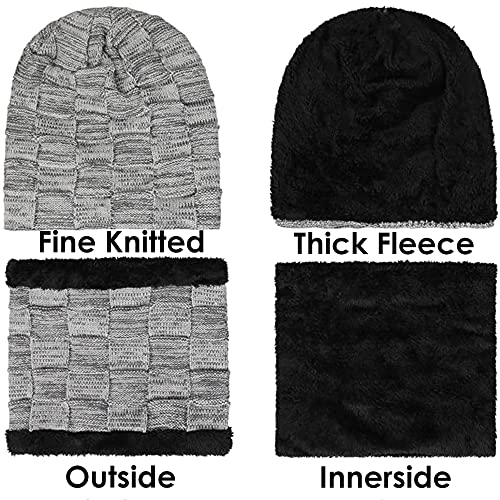 Gorro Invierno Bufanda y Guantes de Pantalla Táctil, Conjunto Térmico de Punto de Invierno 3 en 1, Sombrero de Beanie y Bufanda con Forro Polar Acogedor, Unisex para Hombres y Mujeres (Gris Claro)