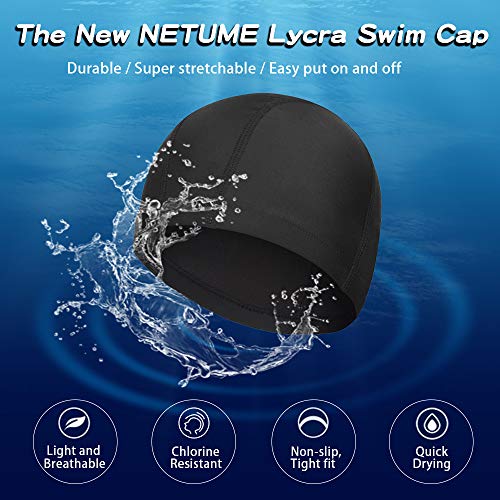 Gorro Natacion, NETUME 4pcs Lycra Gorros Piscina Mujer Hombre, Resistente Al Cloro Gorro de Piscina/Gorros Natación/Gorro Spa, Muy Cómodo Gorro Natacion Tela Niño Niña,Con Clip para Orejas y Nariz