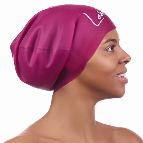 Gorro Piscina - Gorro Natación Mujer y Hombre - Gorro Natación Pelo Largo y Dreadlocks - Gorro de Baño Silicona Extra Grande XL y L - Gorros de Piscina Impermeables Adultos (Vino Windsor XL)