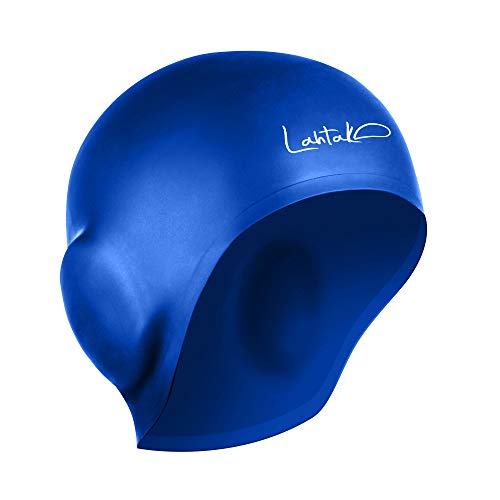 Gorro Piscina Protecion de Oido 3D - Gorro de Natación - Gorro Natación Mujer Hombre - Gorro de Baño Niños y Adultos - 100% de Silicona Impermeable (Azul)