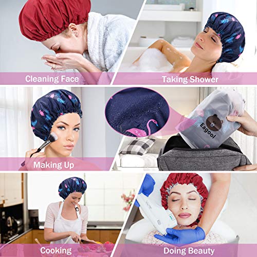 Gorros de Ducha Reutilizables, Eagool 2 Piezas Gorros de Ducha Impermeables de Mujeres Gorro de Baño Elástico con Doble Capa