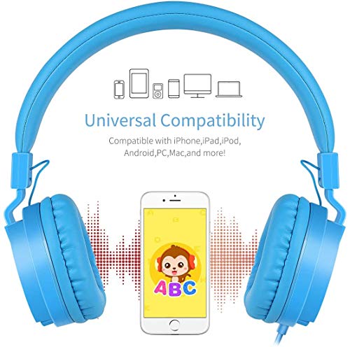 Gorsun® Auriculares para Niños,Plegable Cómodos Auriculares Niños con Seguro Material,Auriculares Infantiles con Ligera Diadema,Estéreo Cerrados Cascos para Niños -Azul