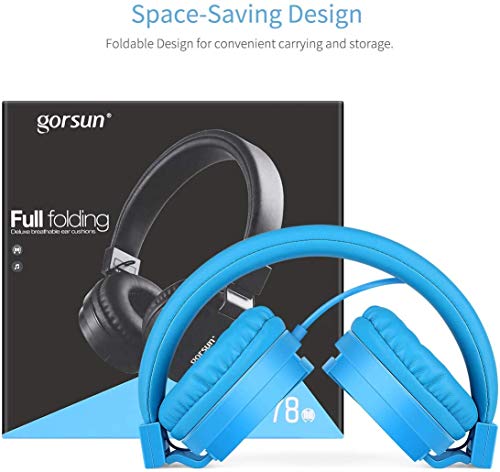 Gorsun® Auriculares para Niños,Plegable Cómodos Auriculares Niños con Seguro Material,Auriculares Infantiles con Ligera Diadema,Estéreo Cerrados Cascos para Niños -Azul