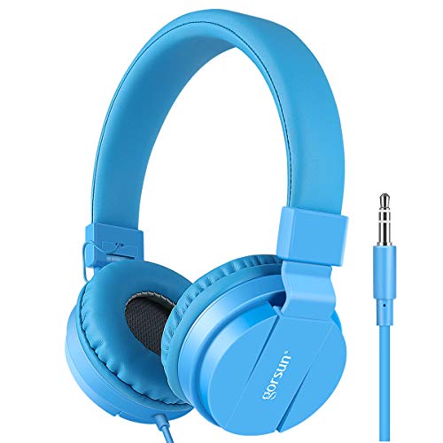 Gorsun® Auriculares para Niños,Plegable Cómodos Auriculares Niños con Seguro Material,Auriculares Infantiles con Ligera Diadema,Estéreo Cerrados Cascos para Niños -Azul