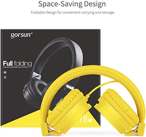 Gorsun® Auriculares para Niños,Plegable Cómodos Auriculares Niños con Seguro Material,Auriculares Infantiles con Ligera Diadema,Estéreo Cerrados Cascos para Niños -Amarillo