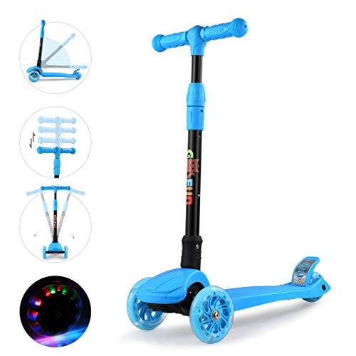 GOSFUN Patinete 3 Ruedas con LED Luces,Diseño Scooter Plegable para Niños de 3 a 12 Años,Alturas Ajustables 64-69-76-83 CM