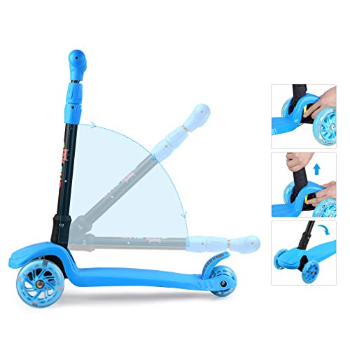 GOSFUN Patinete 3 Ruedas con LED Luces,Diseño Scooter Plegable para Niños de 3 a 12 Años,Alturas Ajustables 64-69-76-83 CM