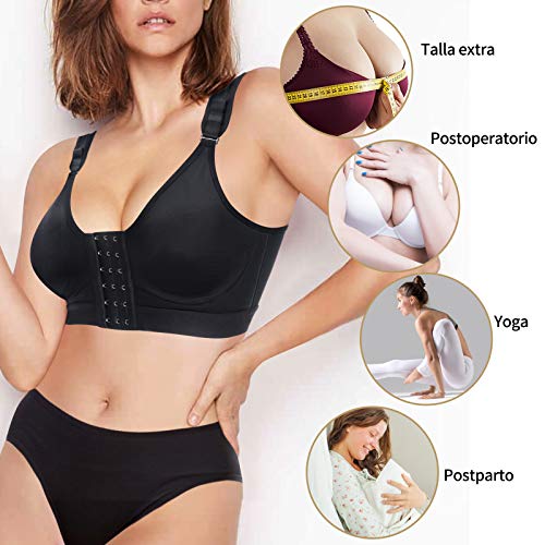 Gotoly Mujer Sujetador Deportivo de Cierre Frontal Sujetador para Postoperatorio Ropa interio sin Costura Racerback (Negro, Large)