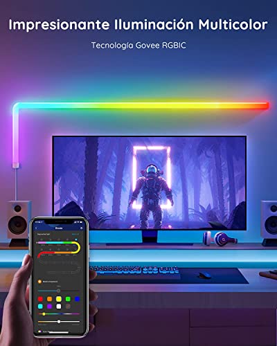 Govee Glide Alexa Barras de Luz LED WiFi Inteligente de Pared, Funciona con Alexa y Google Assistant RGBIC para Navidad y Habitación Gaming, 40+ Escenas Dinámicas, 6 Unidades y 1 Esquina