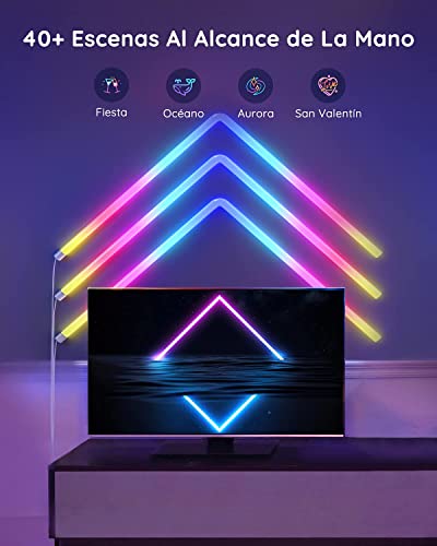 Govee Glide Alexa Barras de Luz LED WiFi Inteligente de Pared, Funciona con Alexa y Google Assistant RGBIC para Navidad y Habitación Gaming, 40+ Escenas Dinámicas, 6 Unidades y 1 Esquina