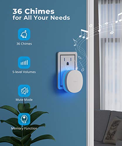 Govee Timbre Inalámbrico para Puerta, Timbre IP66 Impermeable con LED de Flash, 5 Volumen Ajustable, 36 Melodías, Alcance a 300m, 1 Transmisor y 1 Receptores (Blanco)