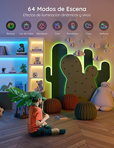 Govee Tira LED Alexa 5m, WiFi Luces LED Habitacion Inteligente RGB, Funciona con Alexa, Google Assistant y App, 64 Modos de Escena y Sincronización de Música para PC Gaming, Techo y Fiesta