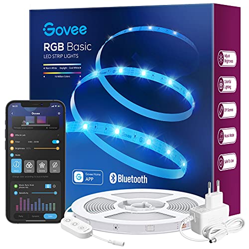 Govee Tiras LED 5m, Luces LED Bluetooth Control de App con 64 Modos de Escena y Sincronización de Música, Tira LED RGB para Habitacion, Cocina, Fiesta, Bricolaje, Decoración del Hogar